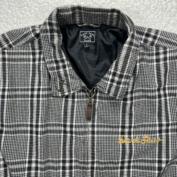 Dark Seas Division Flannel Golf Jacket Mens L Plaid Black Gray Lined Workwear - Picture 2 of 13